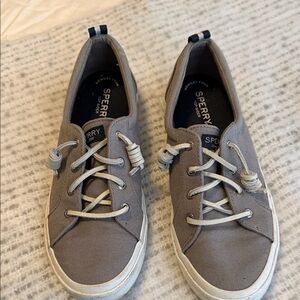 Sperry Taupe Canvas Low-Top Sneakers with White Trim